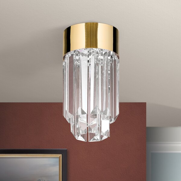 ORION Plafonieră LED Prism, sticlă cristal, Ø10cm, auriu, reglabil, Auriu / Alamă, Hol, Cristal