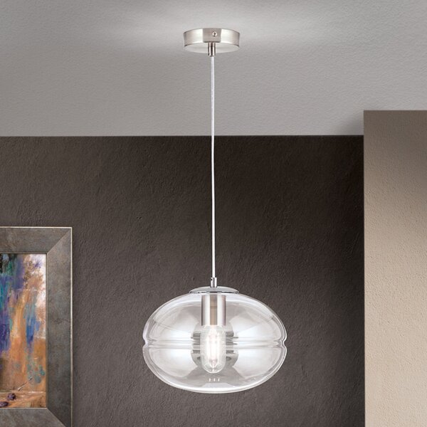 ORION Lampă susp. Richard, metal nichel, sticlă transp., reglabil, Gri, Camera de zi / sufragerie, Metal, Modern