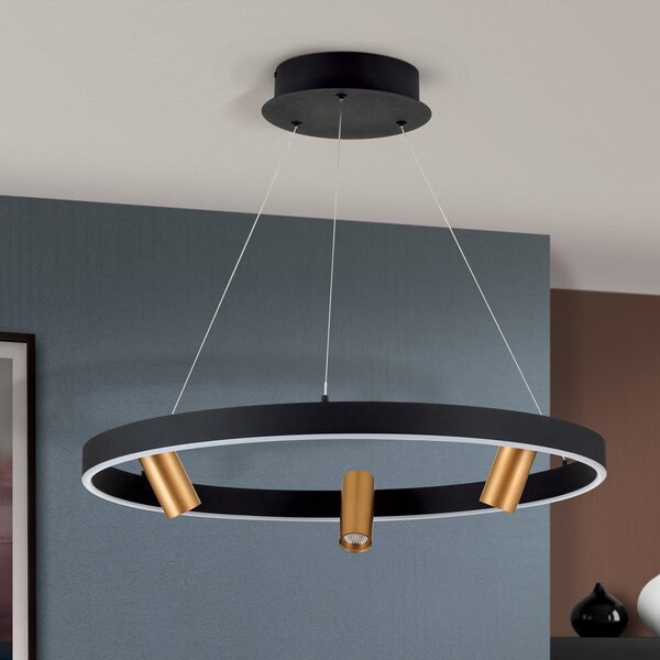 ORION Lampă suspendată LED Berlin cu 3 proiectoare, reglabil, Negru, Camera de zi / sufragerie, Metal, Modern
