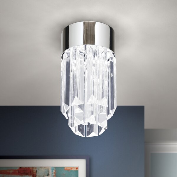 ORION Plafonieră LED Prism, sticlă cristal, Ø10cm crom, reglabil, Metalic, Hol, Cristal