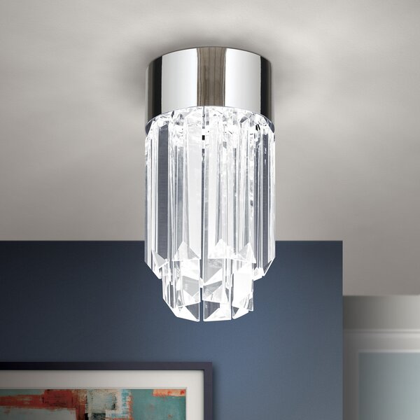 ORION Plafonieră LED Prism, sticlă cristal, Ø10cm crom, reglabil, Metalic, Hol, Cristal