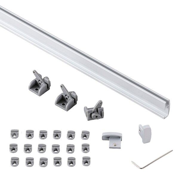 Șină de tavan din aluminiu Premium, simplă, 150 cm, argintie – set complet