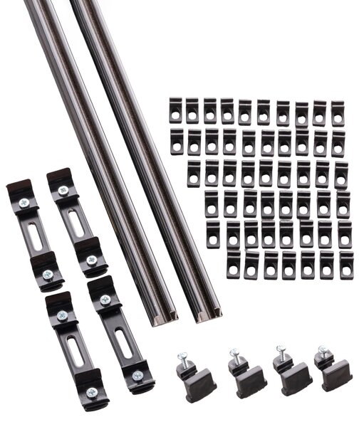 Șină de tavan din aluminiu TS, dublă, 210 cm, neagră – set complet