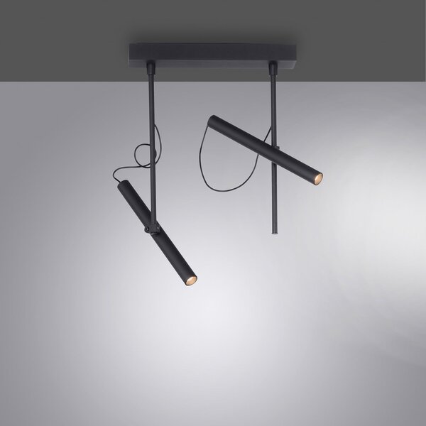 PURE Tutua plafonieră LED, 2 becuri, negru, reglabil, Negru, Camera de zi / sufragerie, Metal, Modern