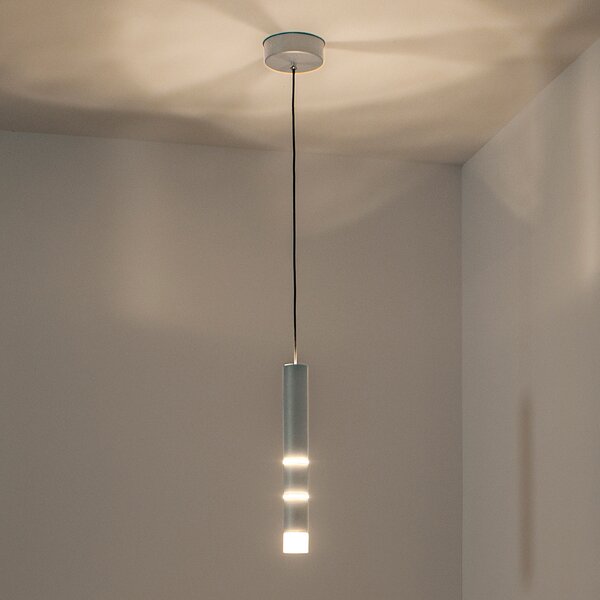 PURE Lampă suspendată LED Vega, cilindrică, din aluminiu, Metalic, Camera de zi / sufragerie, Metal, Modern