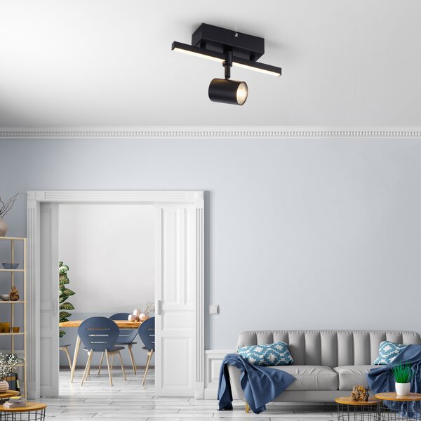 Paul Neuhaus LED spot de plafon Barik, 26 cm, reglabil, Negru, Camera de zi / sufragerie, Metal