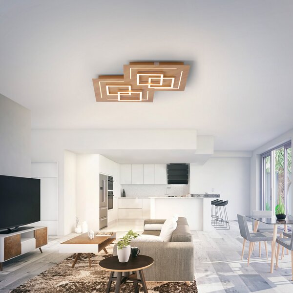 Q-Smart-Home Paul Neuhaus Q-LINEA plafonieră LED, lemn, 60 cm, reglabil, Lemn, Camera de zi / sufragerie, Metal, Modern