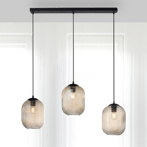 Paul Neuhaus Lampă suspendată Shitake, chihlimbar, sticlă, 86 cm, E27, reglabil, Negru, Camera de zi / sufragerie, Sticlă, Modern