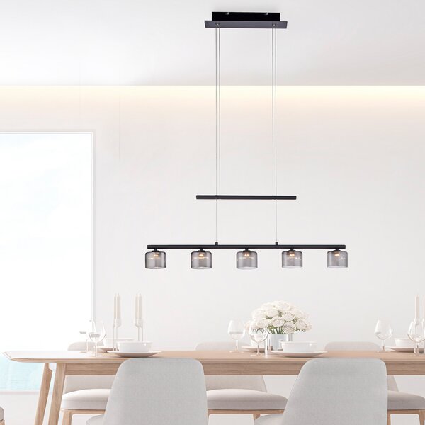 Paul Neuhaus Hydra lampă suspendată LED, negru, sticlă, 80 cm, Negru, Camera de zi / sufragerie, Sticlă, Modern