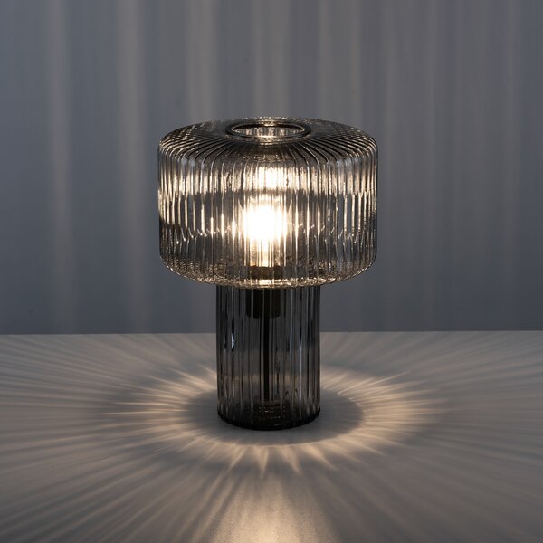 Paul Neuhaus Lampa de masă Fungus, culoare fum, sticlă, 34 cm, Gri, Camera de zi / sufragerie, Sticlă, Modern