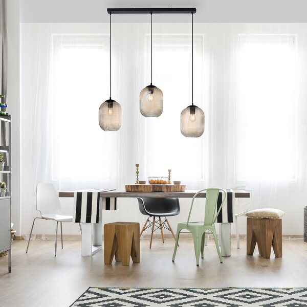 Paul Neuhaus Lampă suspendată Shitake, chihlimbar, sticlă, 86 cm, E27, reglabil, Negru, Camera de zi / sufragerie, Sticlă, Modern