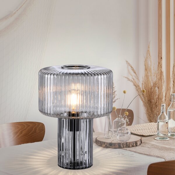 Paul Neuhaus Lampa de masă Fungus, culoare fum, sticlă, 34 cm, Gri, Camera de zi / sufragerie, Sticlă, Modern