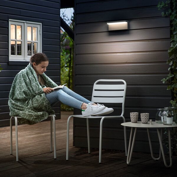 Philips LED lampă de perete exterior Bustan, 2.700 K, reglabil, Negru, Metal, Modern, Soclu de perete jos