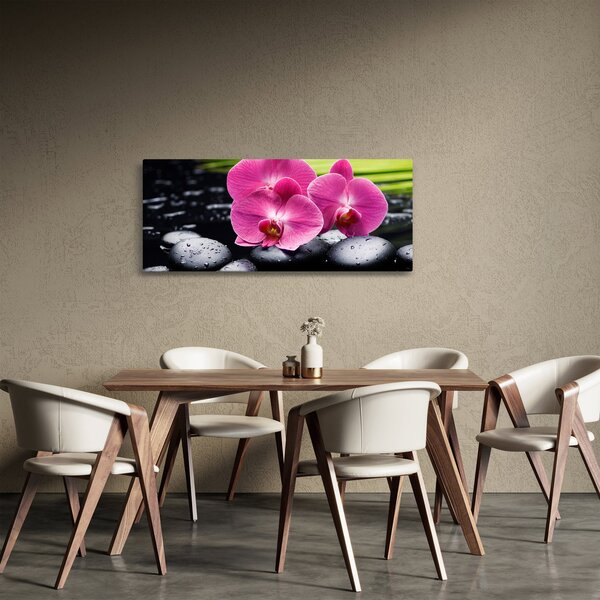 Tablou - Orhidee roz cu frunze de palmier (120x50 cm)
