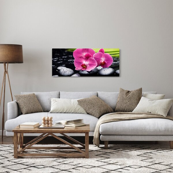 Tablou - Orhidee roz cu frunze de palmier (120x50 cm)