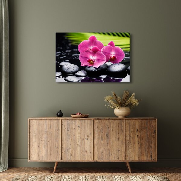 Tablou - Orhidee roz cu frunze de palmier (90x60 cm)