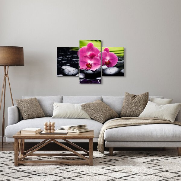 Tablou - Orhidee roz cu frunze de palmier (90x60 cm)