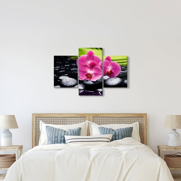 Tablou - Orhidee roz cu frunze de palmier (90x60 cm)