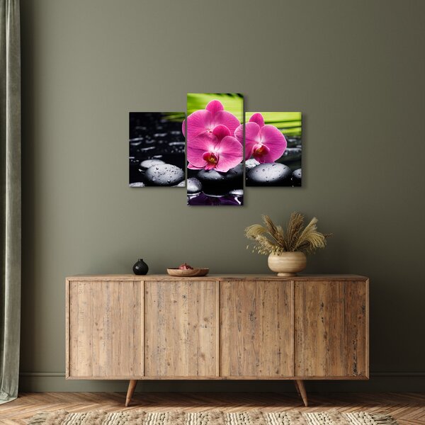 Tablou - Orhidee roz cu frunze de palmier (90x60 cm)