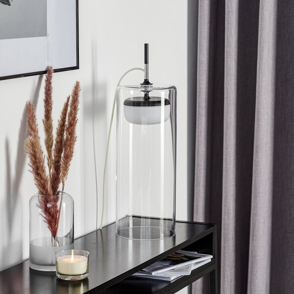Prandina Diver lampă de masă LED T5 2.700K negru, Transparent, Camera de zi / sufragerie, Sticlă, Modern
