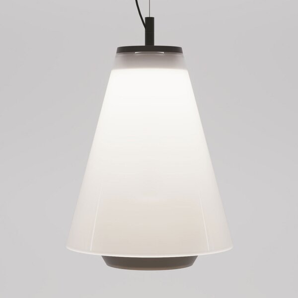 Prandina Shuttle lampă pendul negru, sticlă opal, reglabil, Negru, Camera de zi / sufragerie, Metal, Design