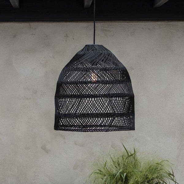 PR Home Lampă suspendată Maja, ratan, negru, Ø 53 cm, reglabil, Negru, Camera de zi / sufragerie, Lemn
