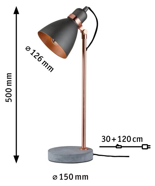 Paulmann Orm lampă de masă cu picior beton, Gri, Camera de zi / sufragerie, Metal, Modern
