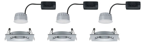 Paulmann Spot Nova Coin, set de 3, dreptunghiular, dimabil, aluminiu, reglabil, Metalic, Hol, Metal, Modern, Luminile încastrate unghiulare