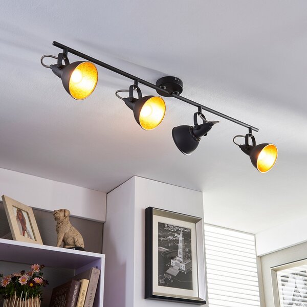 Plafoniere Lindby, Julin, reglabil, Negru, Camera de zi, Metal, Modern