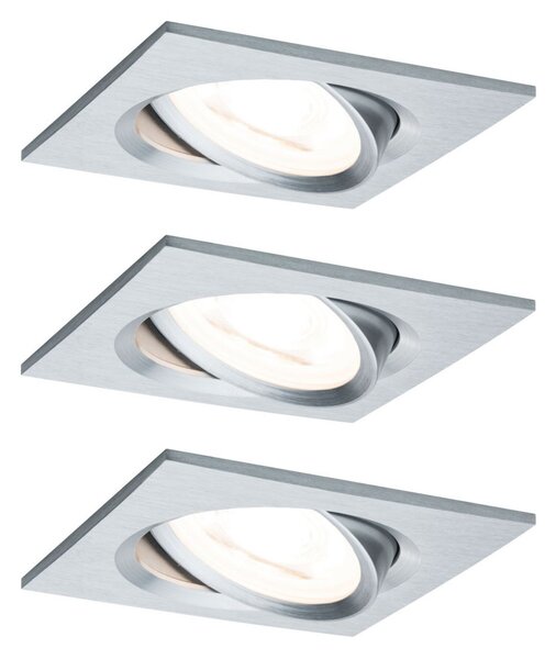Paulmann Spot Nova Coin, set de 3, dreptunghiular, dimabil, aluminiu, reglabil, Metalic, Hol, Metal, Modern, Luminile încastrate unghiulare