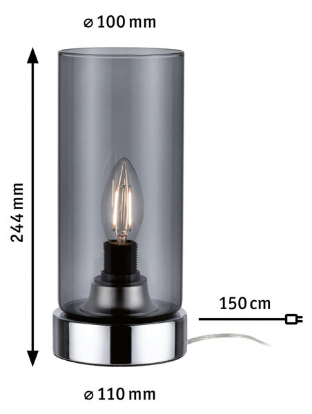 Paulmann lampă de masă Pinja crom/gri fumuriu, Gri, Camera de zi / sufragerie, Sticlă, Modern
