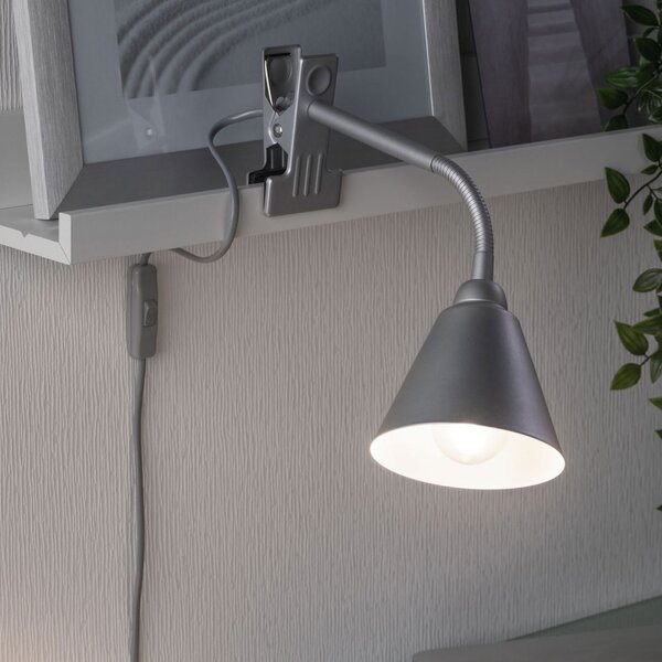 Paulmann Vitis lampă cu clemă, gri, Gri, Camera de zi / sufragerie, Metal, Modern, Corpuri de iluminat cu clemă / cu fișă