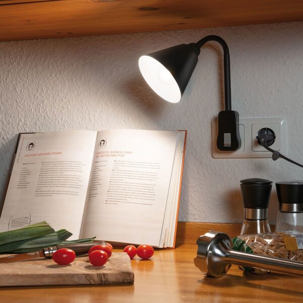 Paulmann Junus lumină de priză cu braț flexibil, negru, Negru, Camera de zi / sufragerie, Metal, Modern