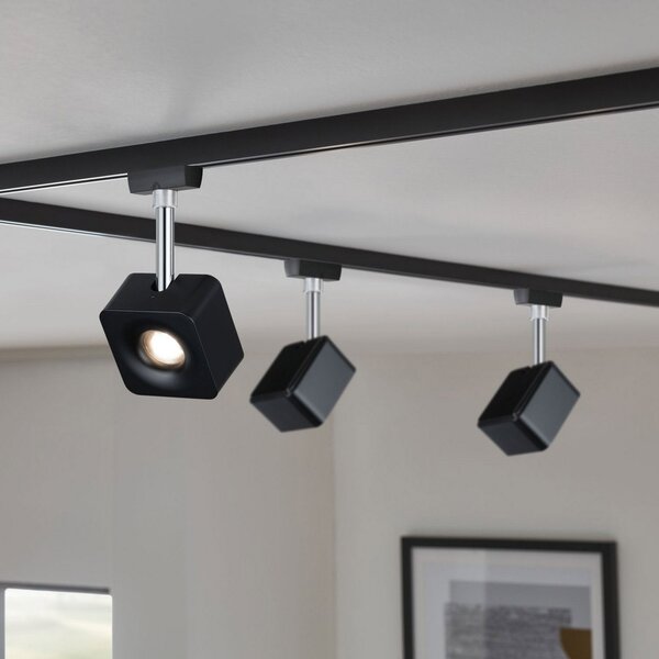 Paulmann URail Spot Cube negru dimabil 4.000 K, reglabil, Negru, Camera de zi / sufragerie, Metal, Modern