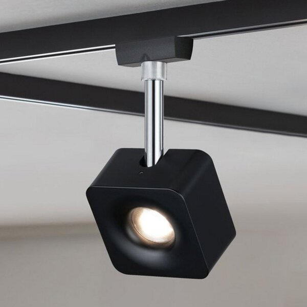 Paulmann URail Spot Cube negru dimabil 4.000 K, reglabil, Negru, Camera de zi / sufragerie, Metal, Modern