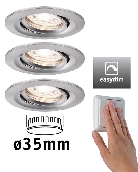 Paulmann Nova mini Plus LED easydim 3x fier, reglabil, Metalic, Camera de zi / sufragerie, Metal, Modern, Corpuri de iluminat încastrate rotunde