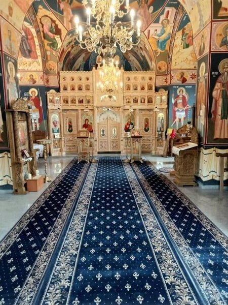 Traversa Model Biserica 15033 810, Festonata la capete, Latime 150 cm, Albastru 150 x 300