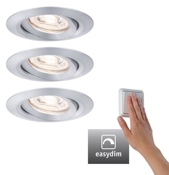 Paulmann Nova mini Plus LED easydim 3x alu, reglabil, Metalic, Camera de zi / sufragerie, Metal, Modern, Corpuri de iluminat încastrate rotunde