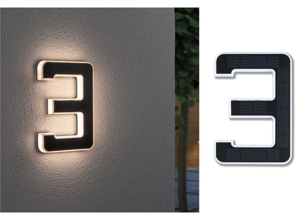 Paulmann număr LED solar de casă 3, Negru, Plastic, Modern
