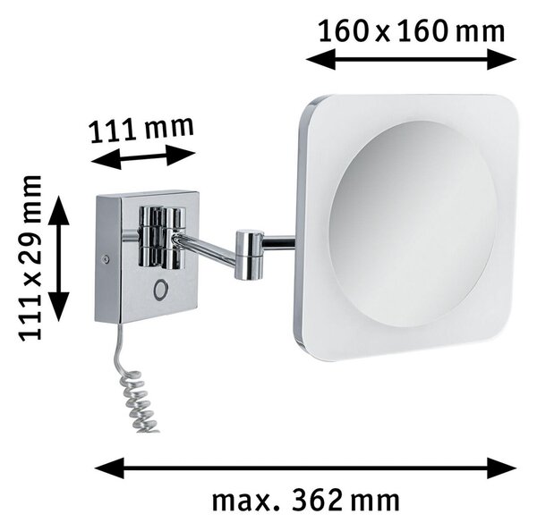 Paulmann Oglindă cosmetică LED Jora, IP44 cu întrerupător, argintiu, Metalic, Baie, Metal, Modern