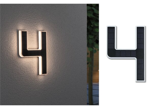Paulmann număr LED solar de casă 4, Negru, Plastic, Modern