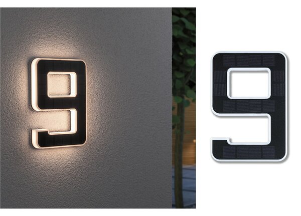 Paulmann număr LED solar de casă 9, Negru, Plastic, Modern
