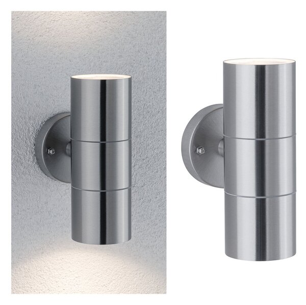 Paulmann Flame Lampă de perete pentru exterior cu 2 becuri din oțel inoxidabil, reglabil, Metalic, Metal, Modern