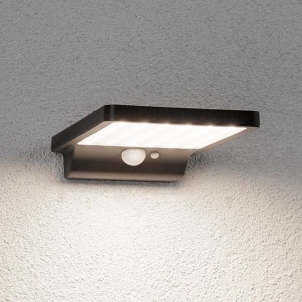 Paulmann Solveig Aplică solară cu LED și senzor, Negru, Plastic, Lumini solare