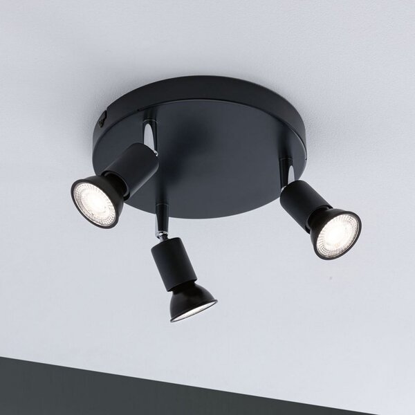 Paulmann Carolina spot tavan, 3 becuri IP44, reglabil, Negru, Camera de zi / sufragerie, Metal, Modern