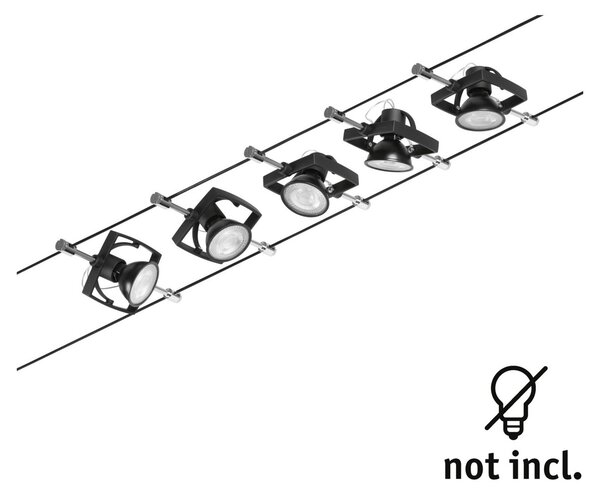 Paulmann Sistem de cabluri Wire Mac II, 5 becuri, m, negru, Negru, Hol, Metal, Modern