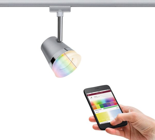 Paulmann URail Cone spot RGBW crom mat ZigBee, reglabil, Gri, Hol, Metal, Modern