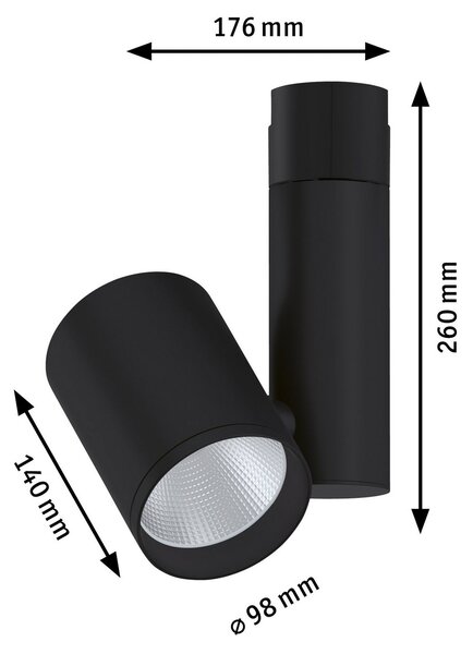 Paulmann Zeuz URail Spot 3,000K 15° negru mat, reglabil, Negru, Hol, Metal, Modern