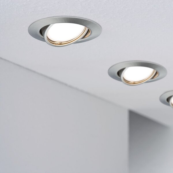 Paulmann Base spot încastrat LED set 3x, fier, Metalic, Camera de zi / sufragerie, Metal, Modern, Corpuri de iluminat încastrate rotunde