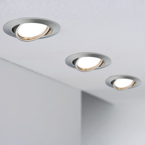 Paulmann Base spot LED încast. 3x 3-Step-dim fier, reglabil, Metalic, Camera de zi / sufragerie, Metal, Modern, Corpuri de iluminat încastrate rotunde